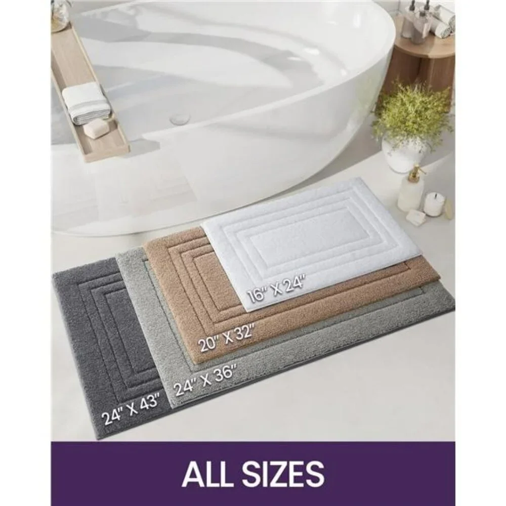 DEXI White Bathroom Rug 24x16 Non Slip Quick Dry Soft Microfiber Bath Mat